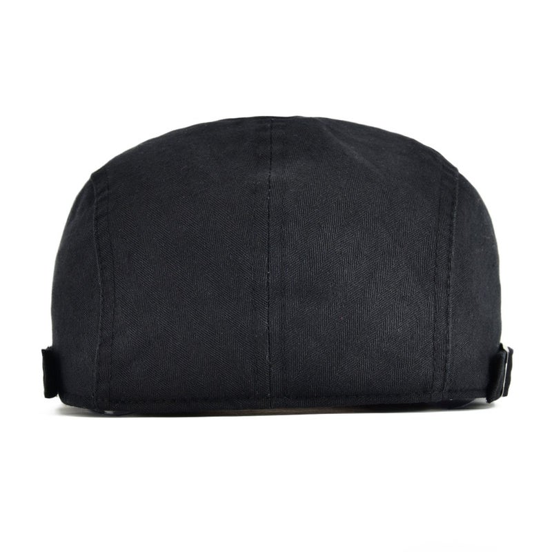 VOBOOM Men Cotton Adjustable Newsboy Beret Ivy Cap Cabbie Flat Hat (Black) - Image 4